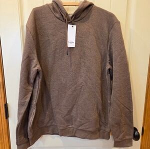 Men’s Textured Fleece Hooded Sweatshirt Brown Large Pullover New